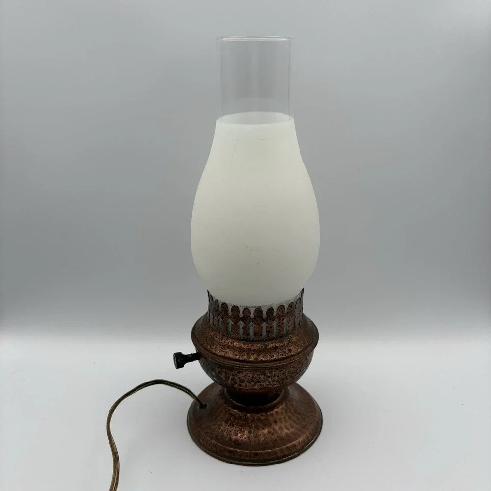 Hammered Copper Hurricane Lamp Frosted Glass 12